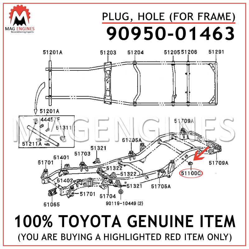 FOR FRAME 9095001463 Genuine Toyota PLUG HOLE 90950-01463