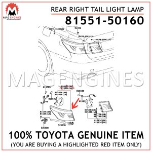 81551-50160 TOYOTA GENUINE REAR RIGHT TAIL LIGHT LAMP 8155150160
