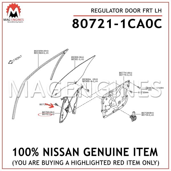 80721-1CA0C-NISSAN-GENUINE-REGULATOR-DOOR-FRT-LH-807211CA0C