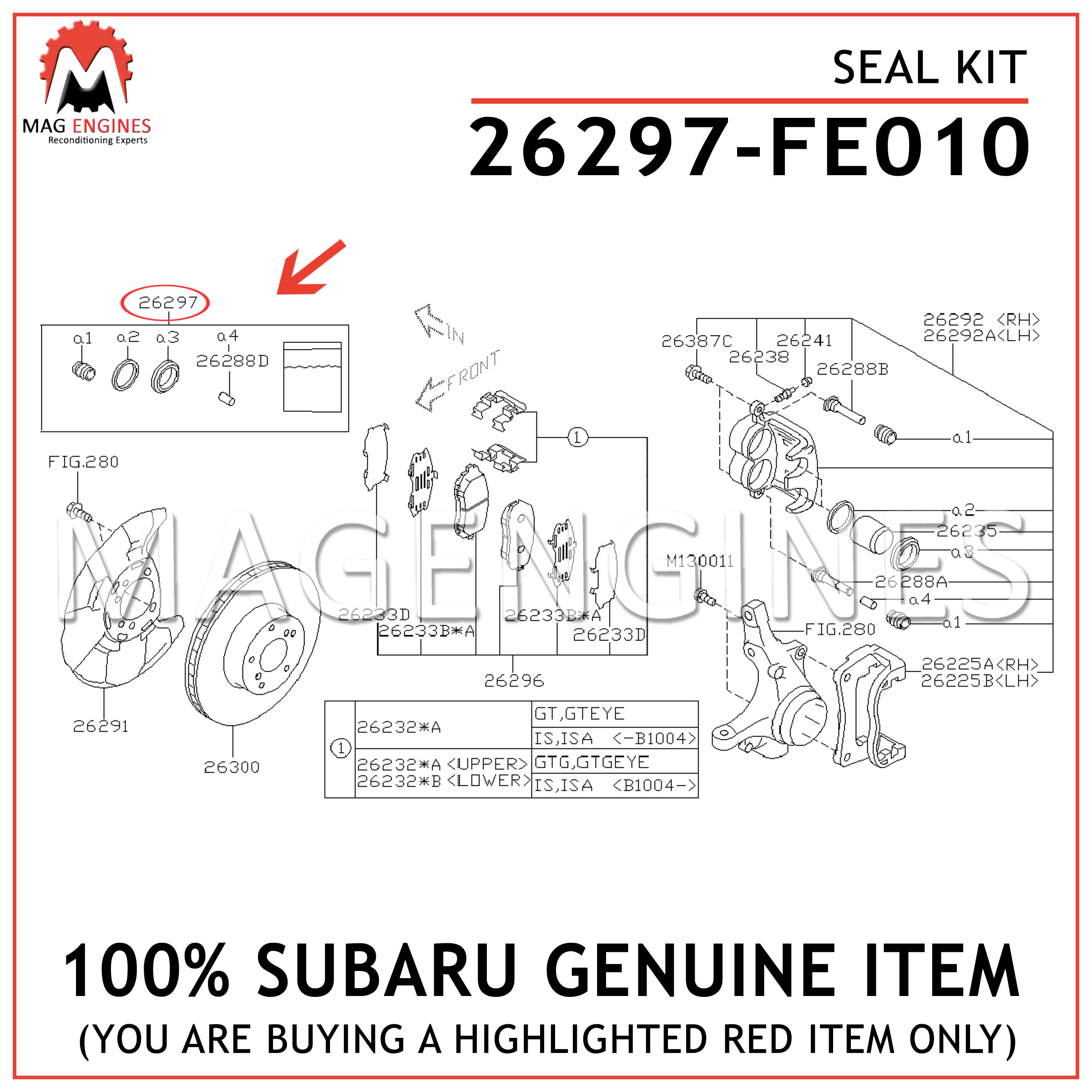 26297-FE010 SUBARU GENUINE SEAL KIT 26297FE010 – Mag Engines