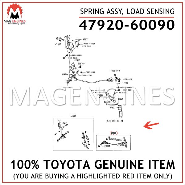 LOAD SENSING 47920-60090 4792060090 Genuine Toyota SPRING ASSY