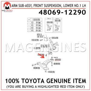 48069-12290 TOYOTA GENUINE ARM SUB-ASSY, FRONT SUSPENSION, LOWER NO.1 LH 4806912290