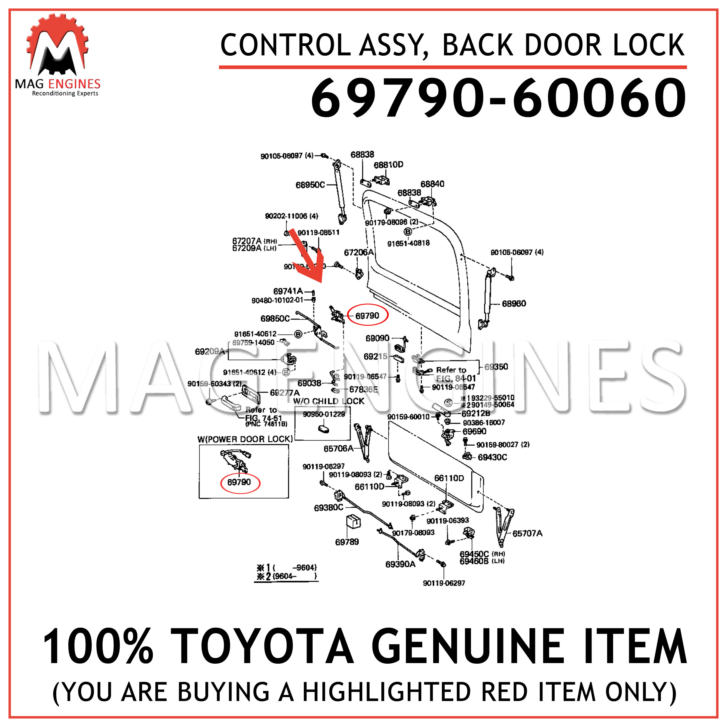 BACK DOOR LOCK 6979060060 OEM GENUINE Toyota 69790-60060 CONTROL ASSY