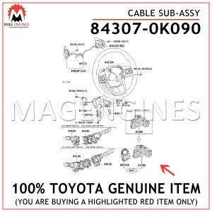 84307-0K090 TOYOTA GENUINE CABLE SUB-ASSY 843070K090