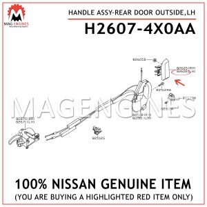 H2607-4X0AA-NISSAN-GENUINE-HANDLE-ASSY-REAR-DOOR-OUTSIDE,-LH-H26074X0AA