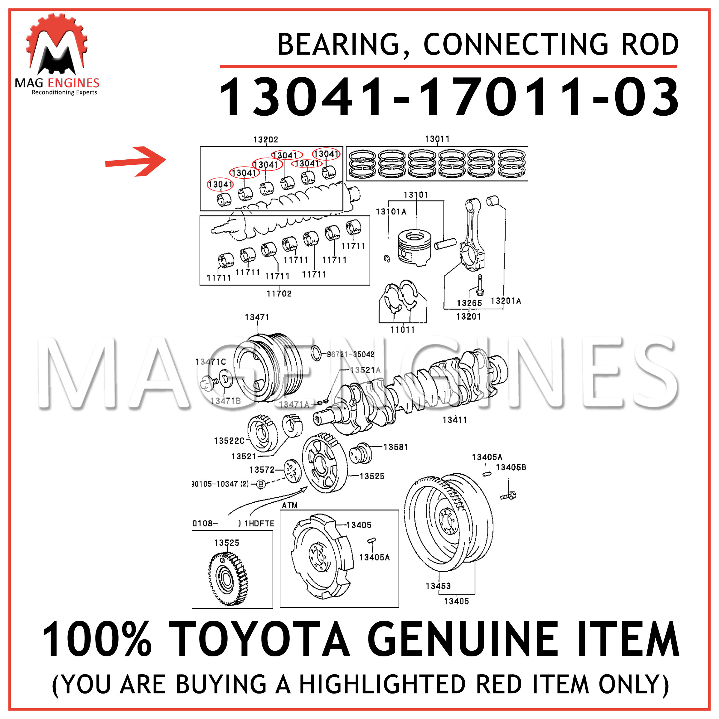 13041-17011-03 TOYOTA GENUINE BEARING, CONNECTING ROD 130411701103 