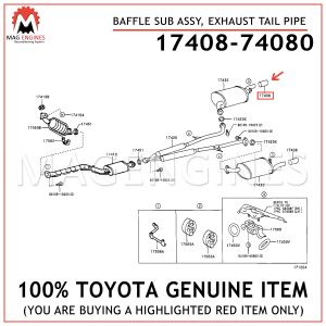 17408-74080 TOYOTA GENUINE BAFFLE SUB ASSY, EXHAUST TAIL PIPE 1740874080