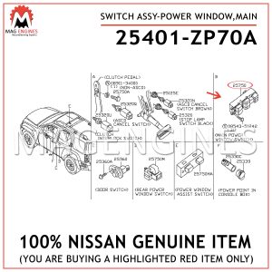 25401-ZP70A-NISAN-GENUINE-SWITCH-ASSY-POWER-WINDOW,-MAIN-25401ZP70A