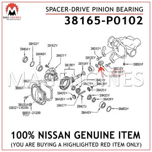 38165-P0102 NISSAN GENUINE SPACER-DRIVE PINION BEARING 38165P0102