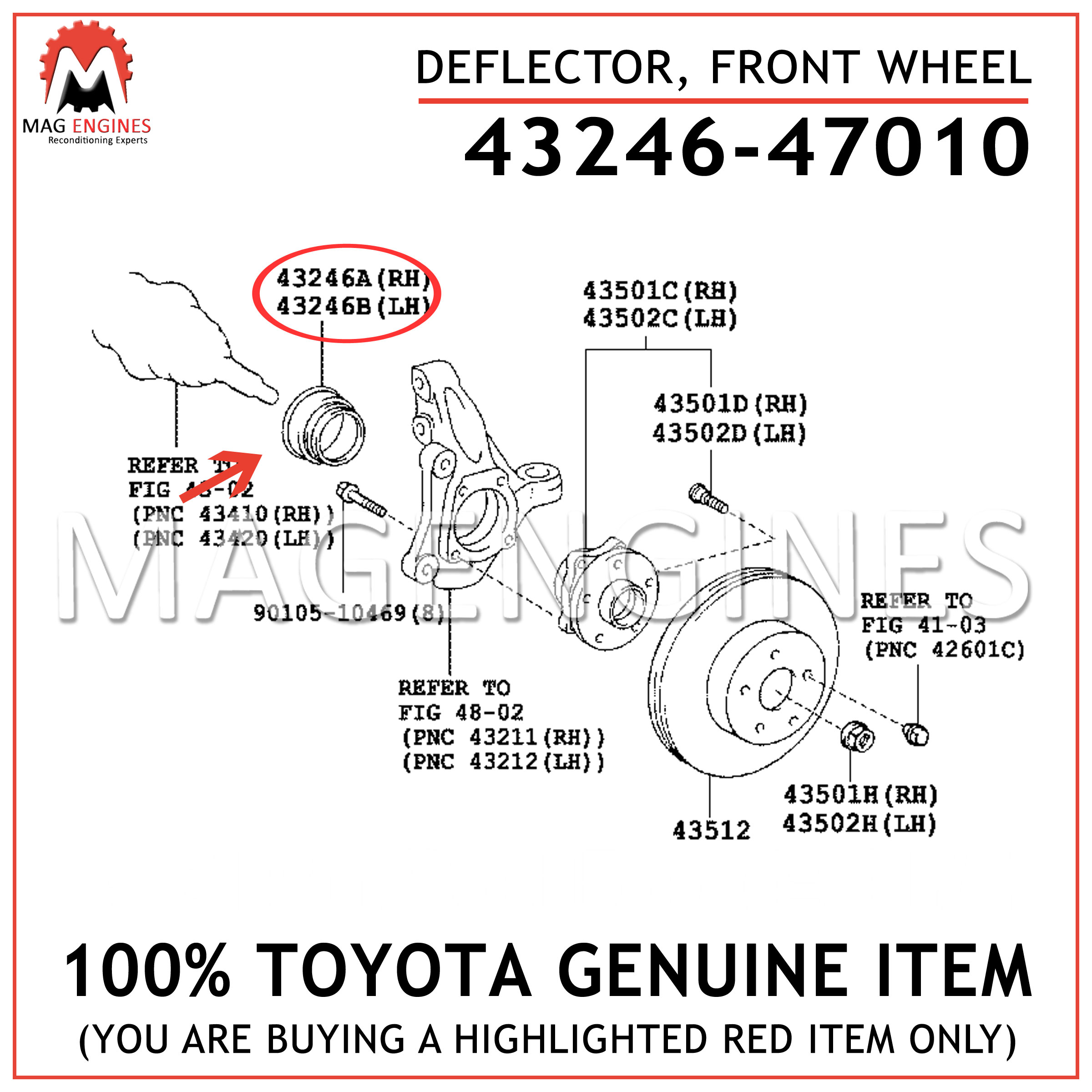 FRONT WHEEL BEARING DUST 4324648011 Genuine Toyota DEFLECTOR RH/LH NO.1 