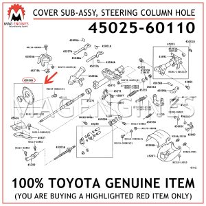 45025-60110 TOYOTA GENUINE COVER SUB-ASSY, STEERING COLUMN HOLE 4502560110