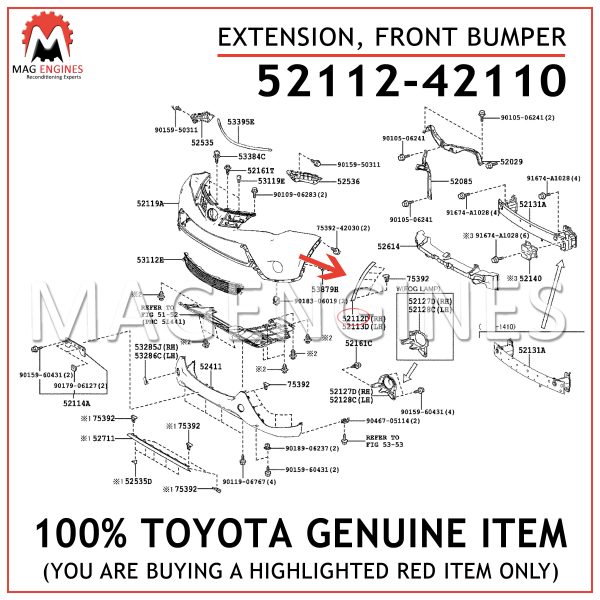 52112-42110 TOYOTA GENUINE EXTENSION, FRONT BUMPER 5211242110