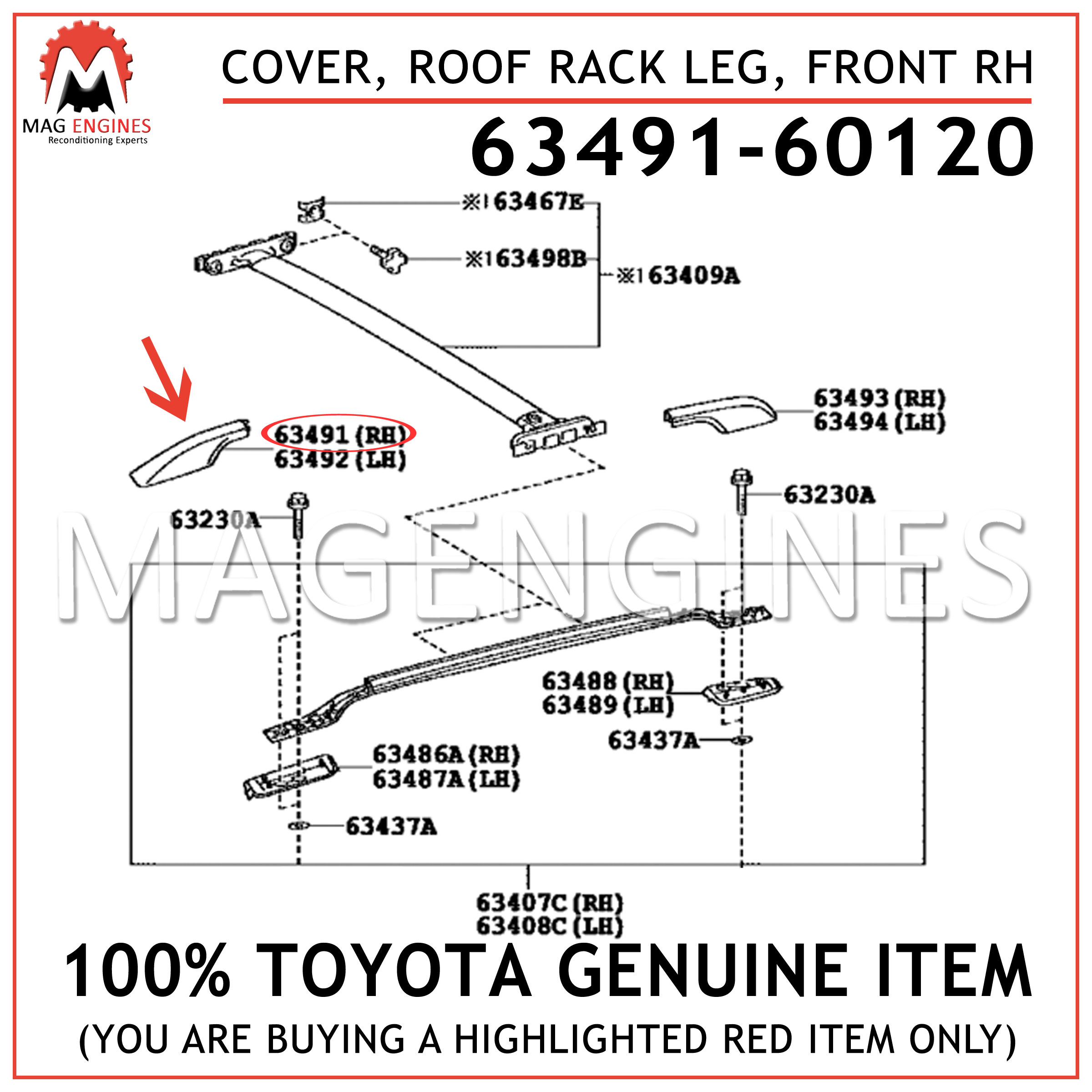 Genuine Lexus Front Right Roof Rack Leg Cap OEM 63491-0E010