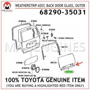 68290-35031 TOYOTA GENUINE WEATHERSTRIP ASSY, BACK DOOR GLASS, OUTER 6829035031
