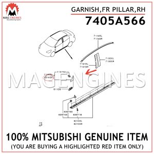 7405A566 MITSUBISHI GENUINE GARNISH, FR PILLAR, RH