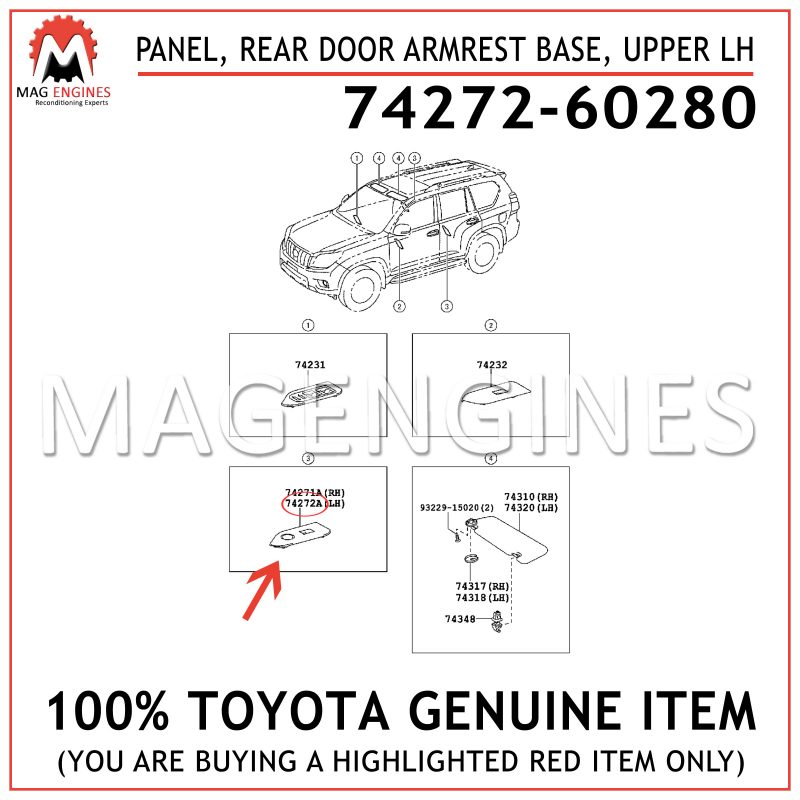TOYOTA Genuine 74272-02080 Door Armrest Base Panel 
