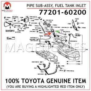 77201-60200 TOYOTA GENUINE PIPE SUB-ASSY, FUEL TANK INLET 7720160200