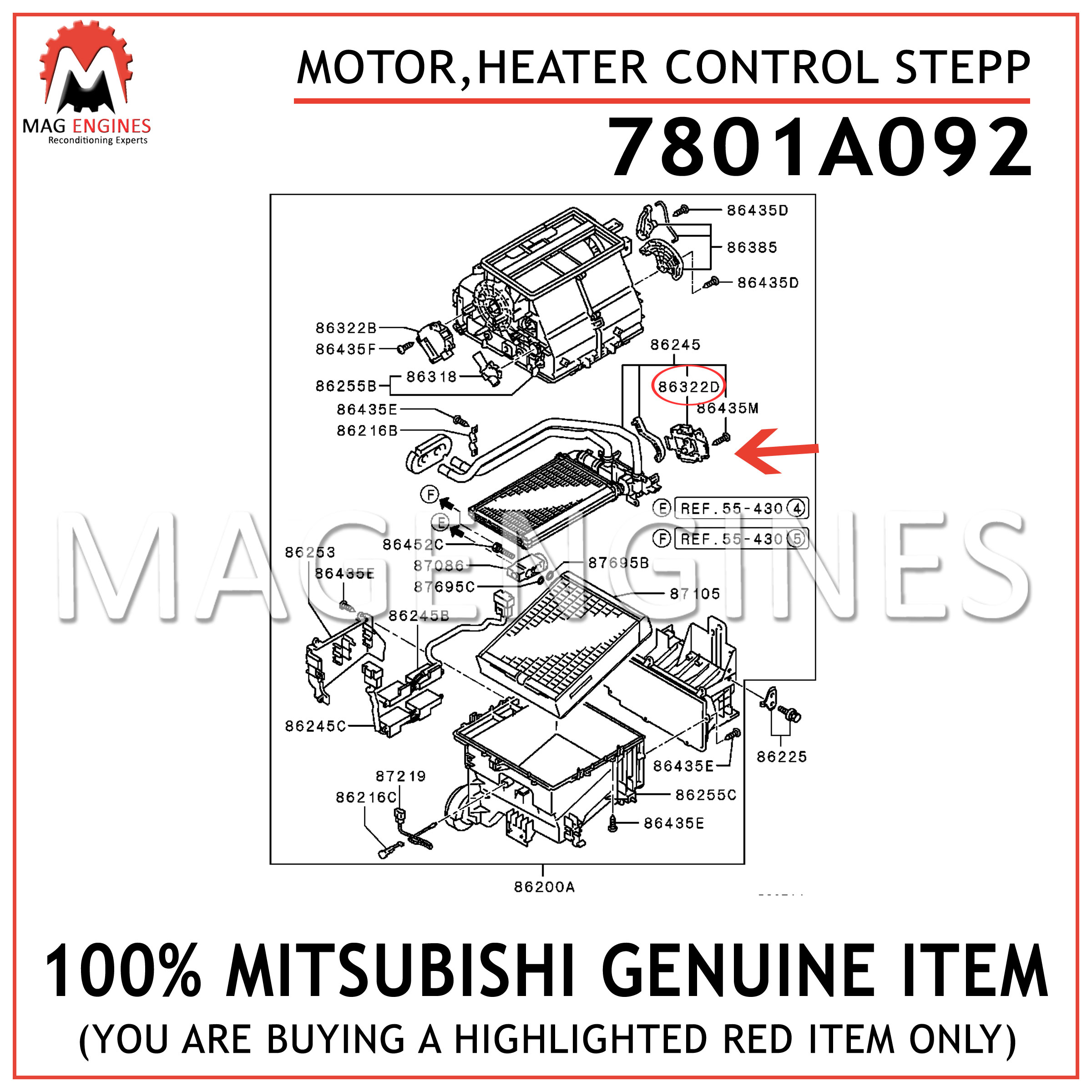 7801A092 Genuine Mitsubishi MOTOR,HEATER CONTROL STEPP