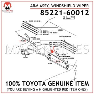 85221-60012 TOYOTA GENUINE ARM ASSY, WINDSHIELD WIPER 8522160012