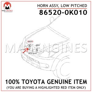 86520-0K010 TOYOTA GENUINE HORN ASSY, LOW PITCHED 865200K010