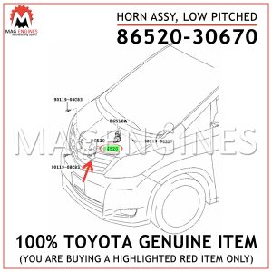 86520-30670 TOYOTA GENUINE HORN ASSY, LOW PITCHED 8652030670