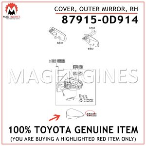 87915-0D914 TOYOTA GENUINE COVER, OUTER MIRROR, RH 879150D914