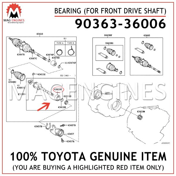 90363-36006 TOYOTA GENUINE BEARING (FOR FRONT DRIVE SHAFT) 9036336006