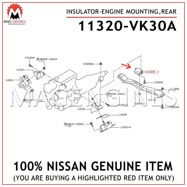 11320-VK30A-NISSAN-GENUINE-INSULATOR-ENGINE-MOUNTING,REAR-11320VK30A