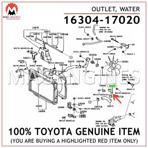 16304-17020 TOYOTA GENUINE OUTLET, WATER 1630417020