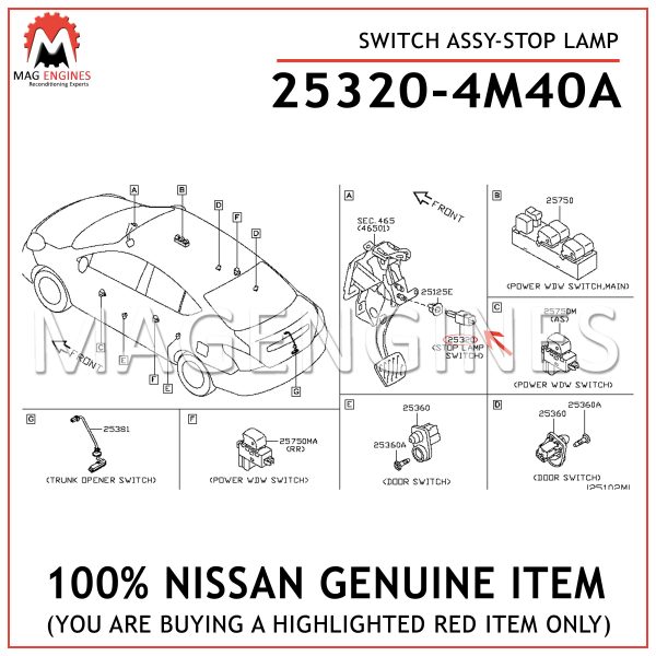 25320-4M40A-NISSAN-GENUINE-SWITCH-ASSY-STOP-LAMP-253204M40A
