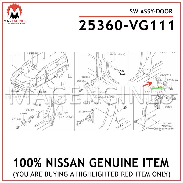 25360-VG111-NISSAN-GENUINE-SW-ASSY-DOOR-25360VG111