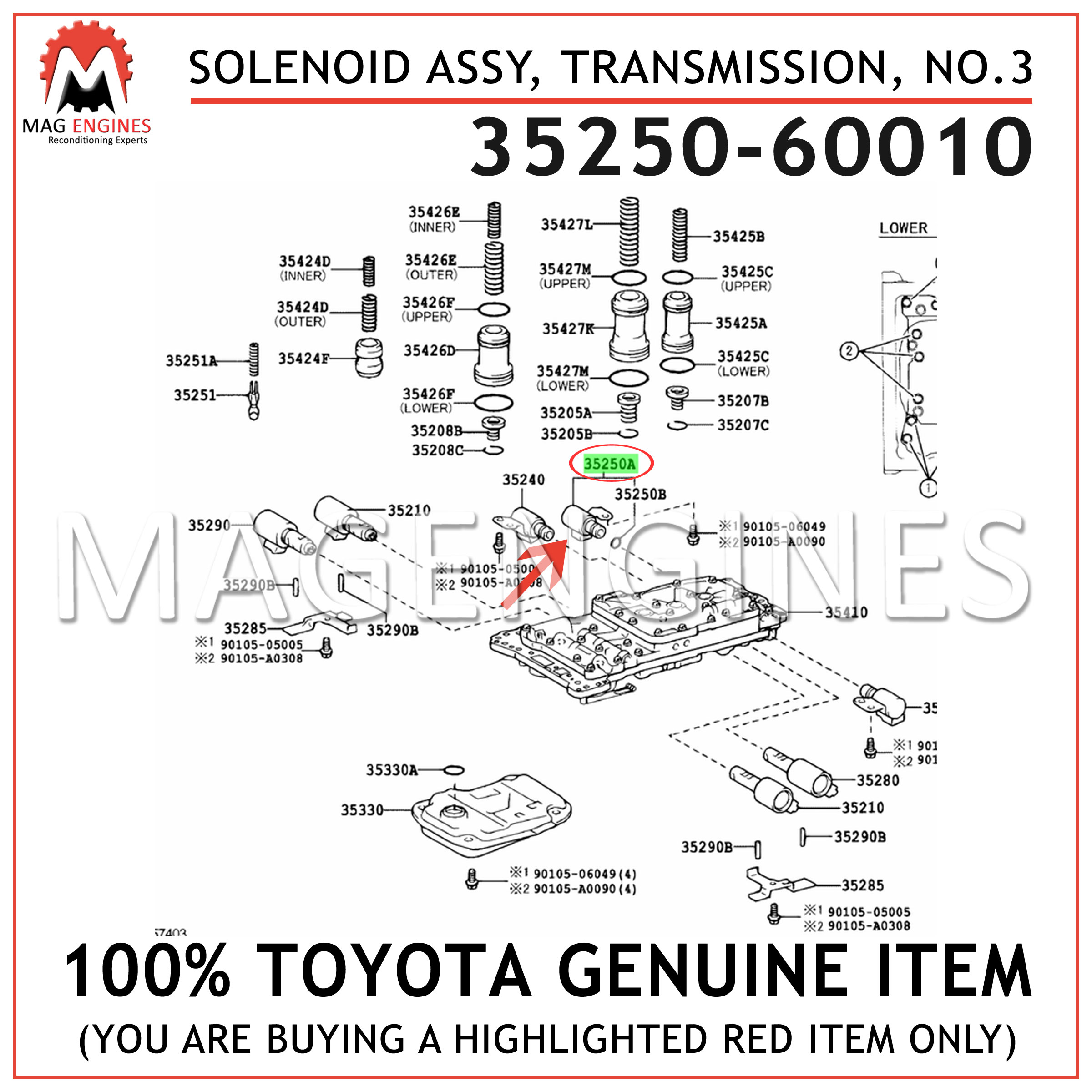 New Genuine OEM no.3 3525060010 transmission 35250-60010 Toyota Solenoid assy 