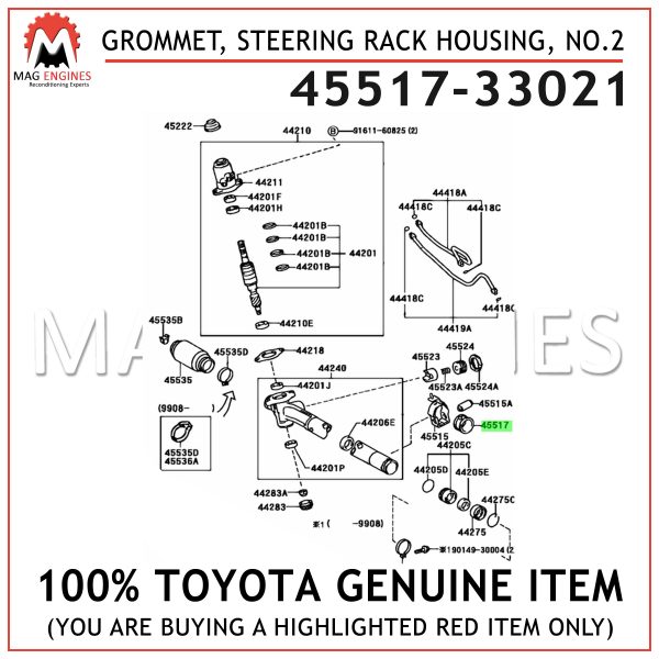NO.2 45517-10070 STEERING RACK HOUSING 4551710070 Genuine Toyota GROMMET