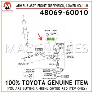 48069-60010 TOYOTA GENUINE ARM SUB-ASSY, FRONT SUSPENSION, LOWER NO.1 LH 4806960010