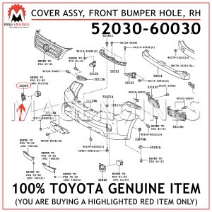 52030-60030 TOYOTA GENUINE COVER ASSY, FRONT BUMPER HOLE, RH 5203060030
