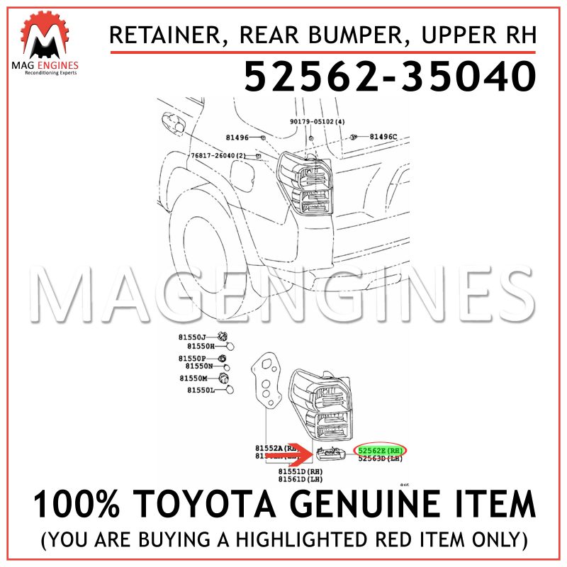 UPPER LH 52563-35040 Toyota OEM Genuine RETAINER REAR BUMPER
