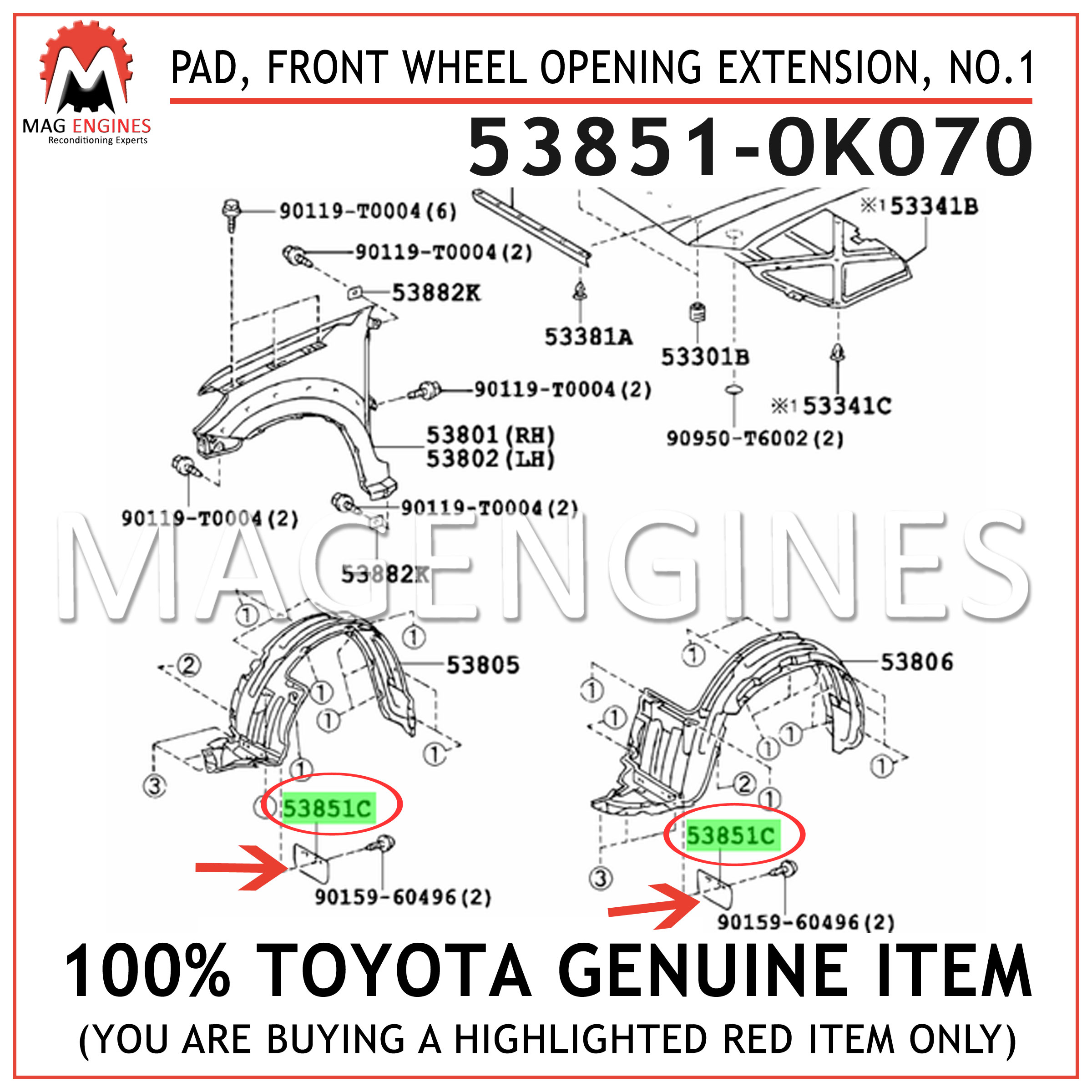 NO.1 61783-0K041-B0 Toyota OEM Genuine PAD REAR WHEEL OPENING EXTENSION