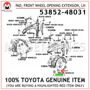 53852-48031 TOYOTA GENUINE PAD, FRONT WHEEL OPENING EXTENSION, LH 5385248031