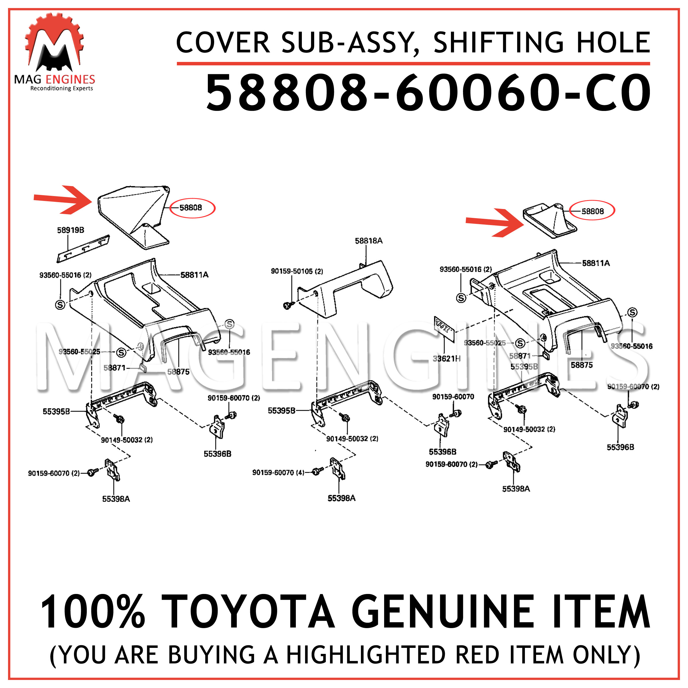 Toyota Genuine 58808-60130 Shifting Hole Cover Sub Assembly 