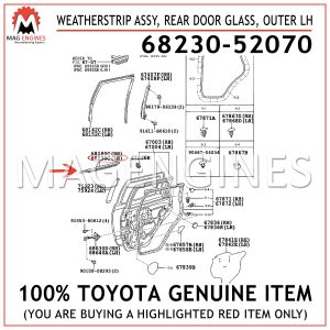 68230-52070 TOYOTA GENUINE WEATHERSTRIP ASSY, REAR DOOR GLASS, OUTER LH 6823052070