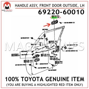 69220-60010 TOYOTA GENUINE HANDLE ASSY, FRONT DOOR OUTSIDE, LH 6922060010