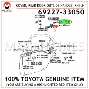 69227-33050 TOYOTA GENUINE COVER, REAR DOOR OUTSIDE HANDLE, RHLH 6922733050
