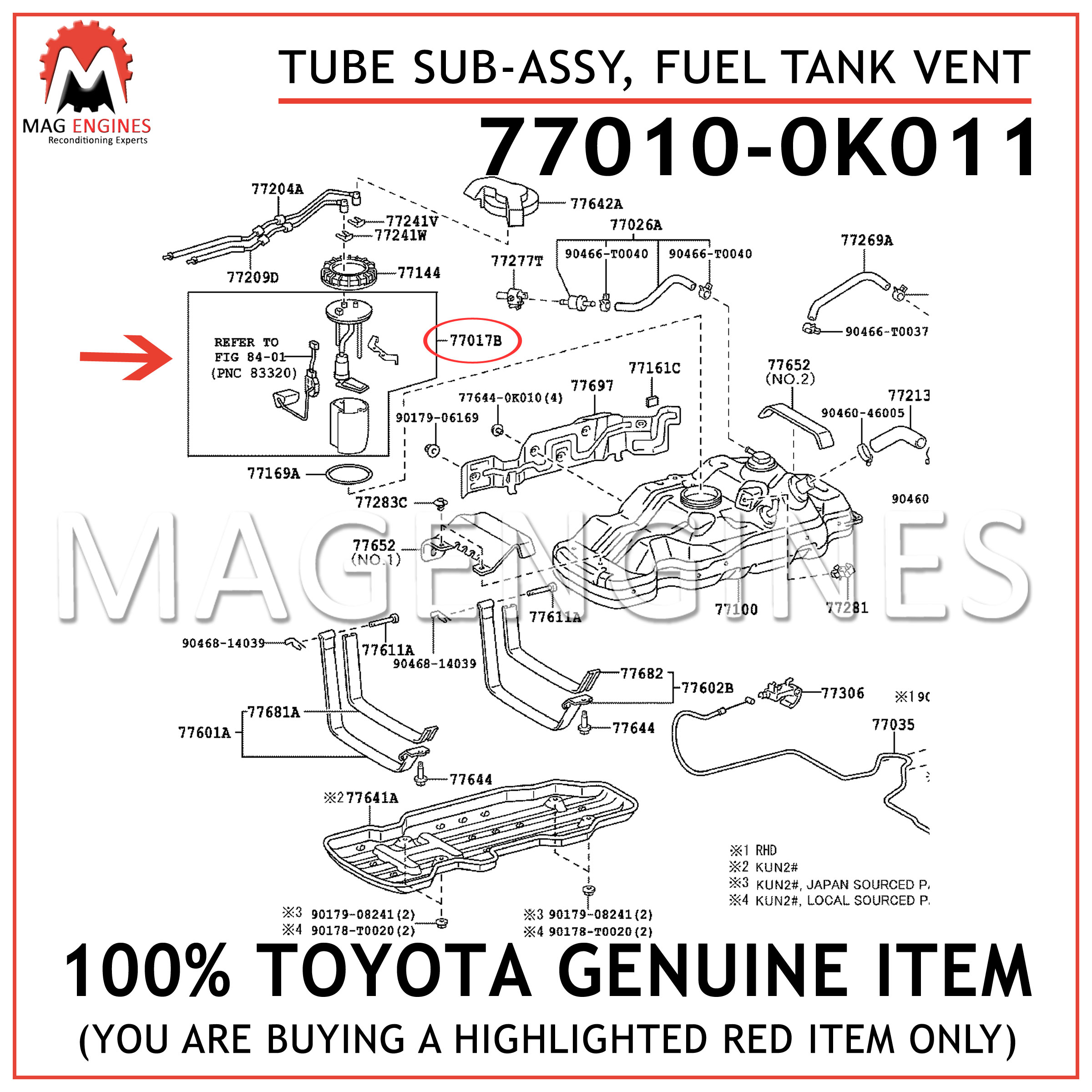 770100K011 Genuine Toyota TUBE SUB-ASSY FUEL TANK VENT 77010-0K011