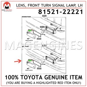 81521-22221 TOYOTA GENUINE LENS, FRONT TURN SIGNAL LAMP, LH 8152122221