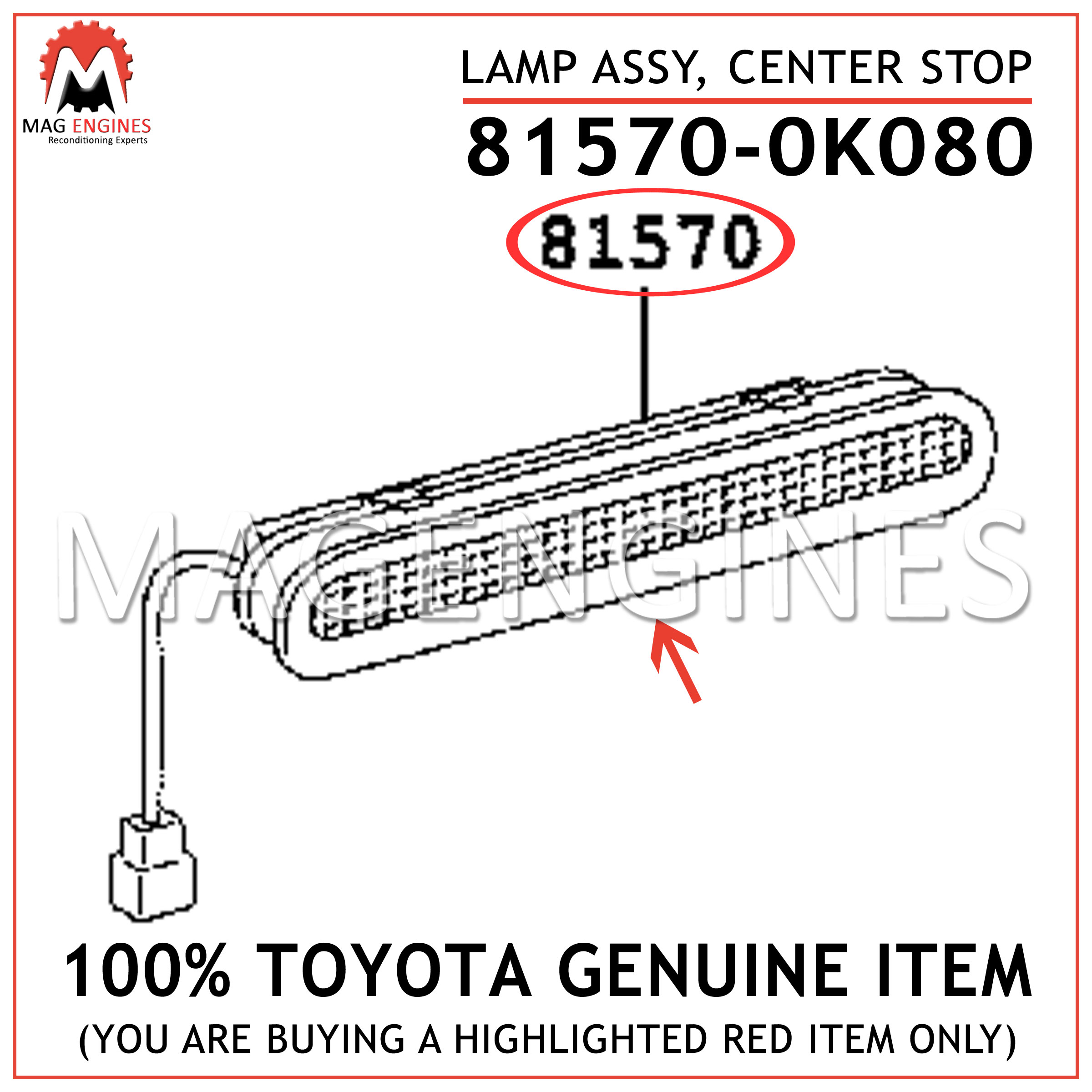 CENTER STOP 81570-48080 Toyota OEM Genuine LAMP ASSY