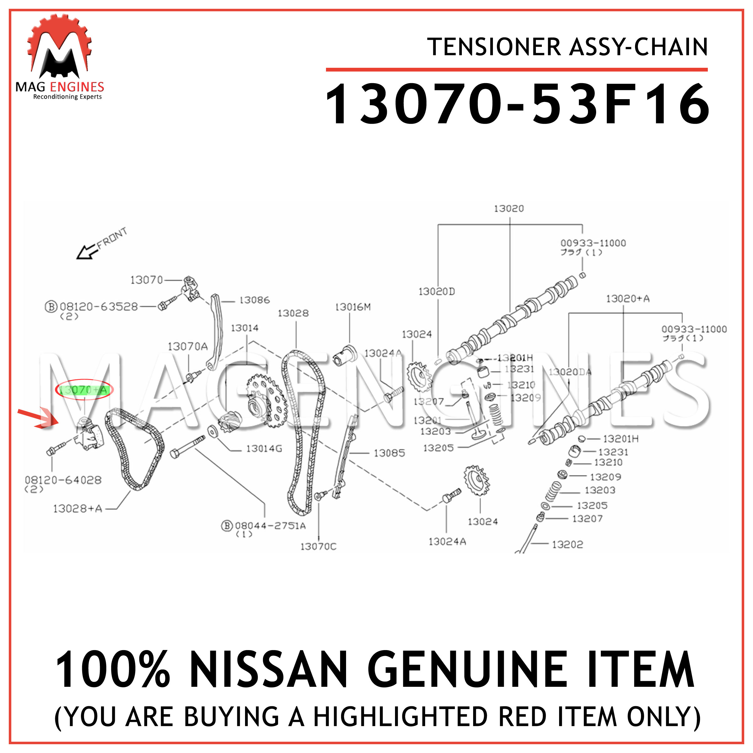 13070-53F16 NISSAN GENUINE TENSIONER ASSY-CHAIN 1307053F16 – Mag 