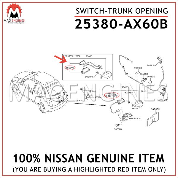 25380-AX60B NISSAN GENUINE SWITCH-TRUNK OPENING 25380AX60B