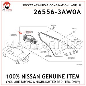 26556-3AW0A NISSAN GENUINE SOCKET ASSY-REAR COMBINATION LAMP,LH 265563AW0A 