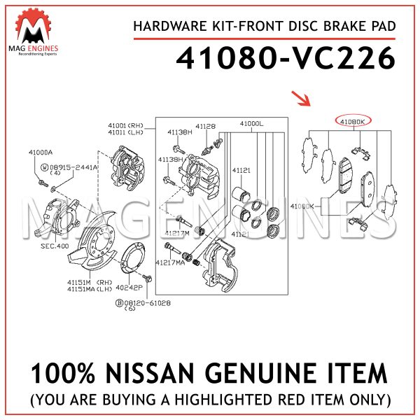 41080-VC226 NISSAN GENUINE HARDWARE KIT-FRONT DISC BRAKE PAD 41080VC226