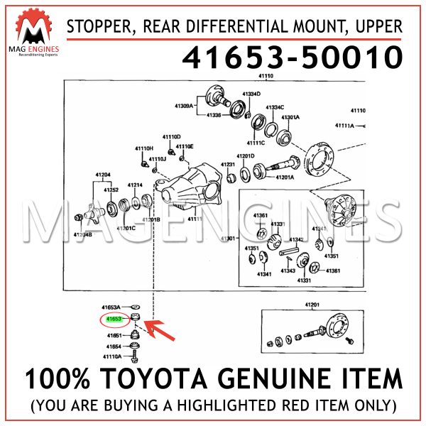 41653-50010 TOYOTA GENUINE STOPPER, REAR DIFFERENTIAL MOUNT, UPPER 4165350010